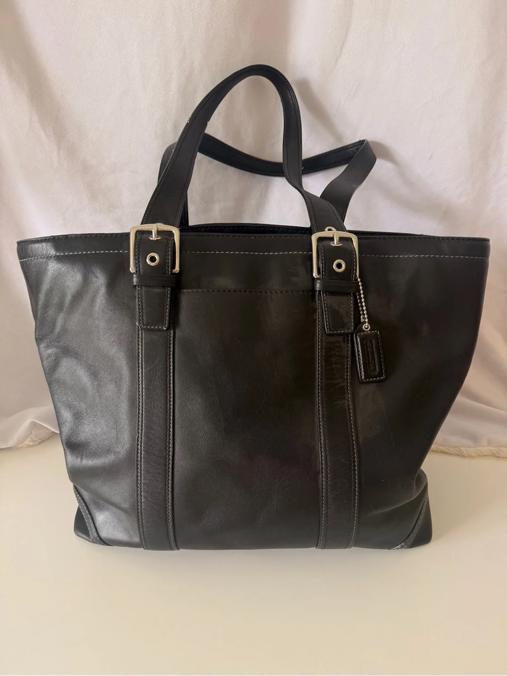 Black leather coach tote bag